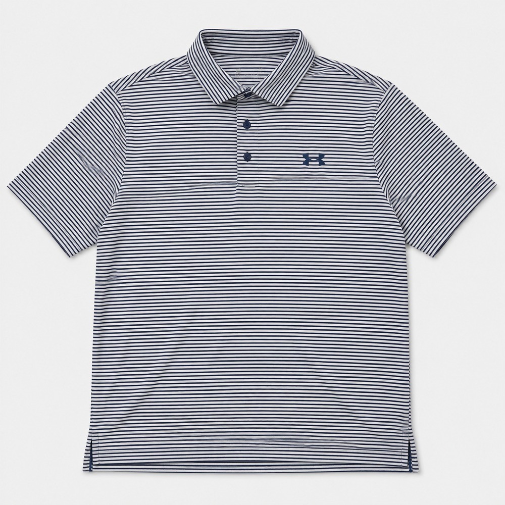 Under Armour HeatGear Polo Shirt Mens Large Gray Black Striped Loose Golf